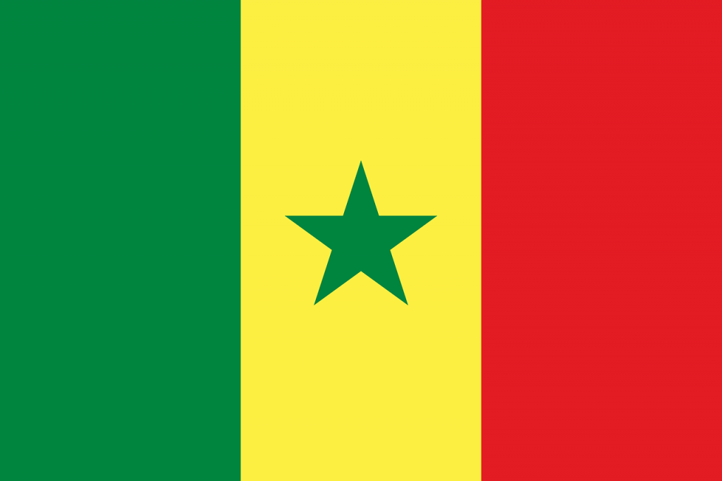 Senegals flagga som är grön, gul och röd.