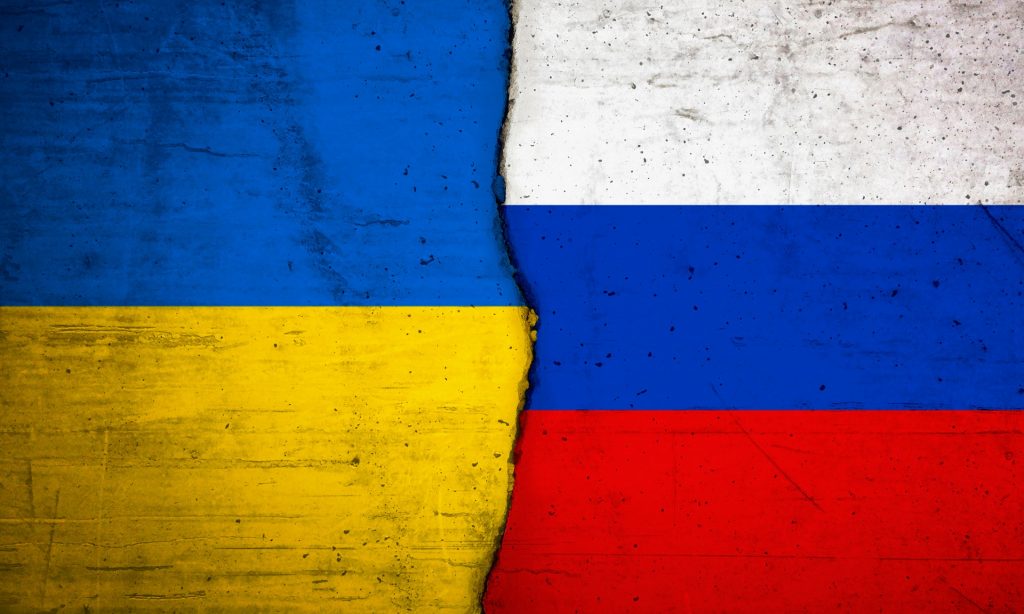 Ukrainska och ryska flaggan
